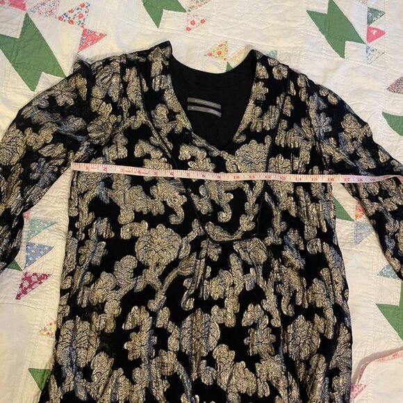 Anthropologie Black Gold Tunic Mini Dress Oversized Pockets XS READ DESCRIPTION - Picture 10 of 16
